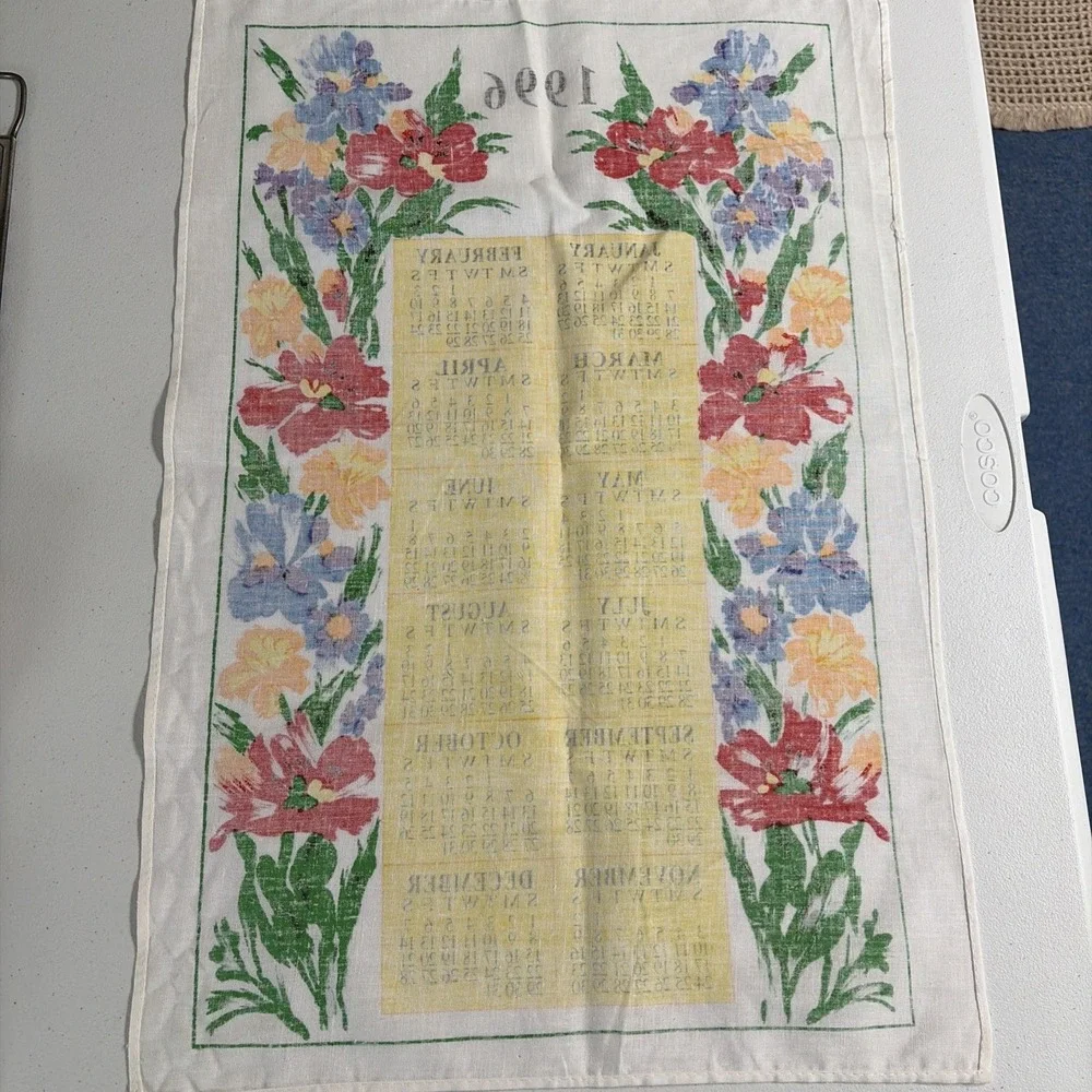 VINTAGE LINEN 1996 FLORAL KITCHEN CALENDAR TOWEL‎